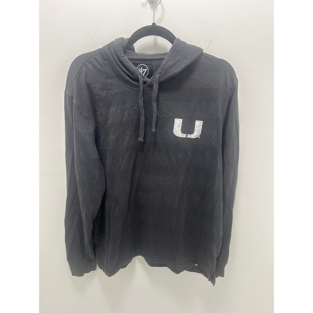 47 Brand Miami Hurricanes Hoodie Mens XL Black Long Sleeve U Logo Shirt